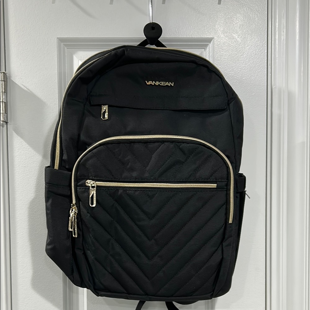 Black Quilted Backpack with Padded Straps and Laptop protection